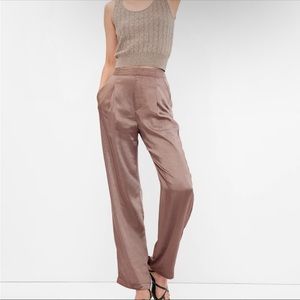 GAP High Rise Pleated Satin Trousers in Cashmere Brown NWOT